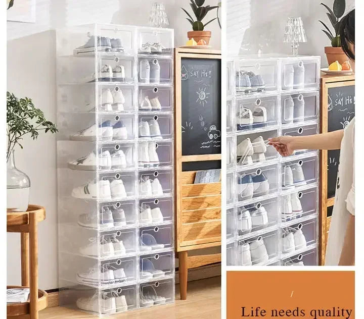 6pcs/set Thickened Drawer Case Plastic Shoe Boxes Transparent Plastic Shoes Case Stackable Box Shoe Organizer Shoe box