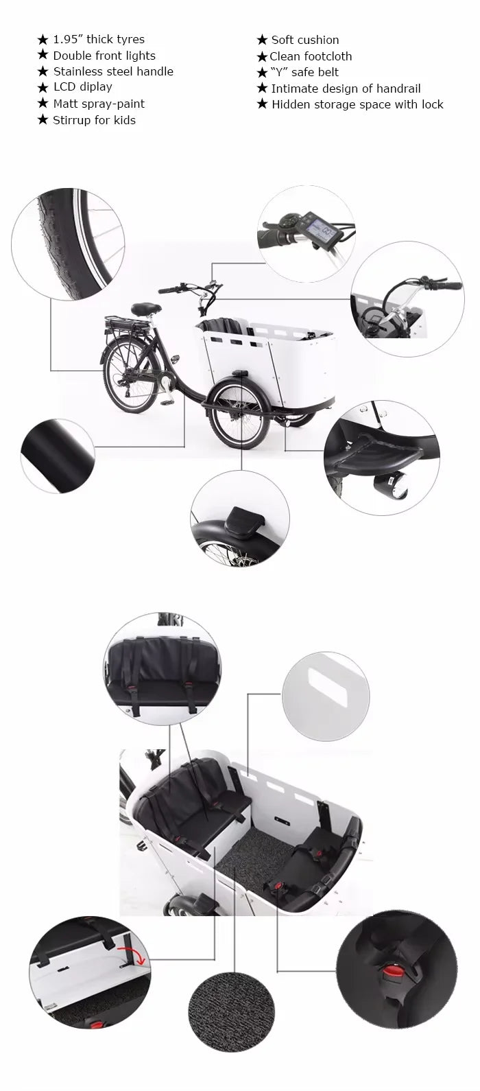 Electric Cargo Bicycle Cargo Bike Used for Family 3 Wheel Bike to Carry Kids
