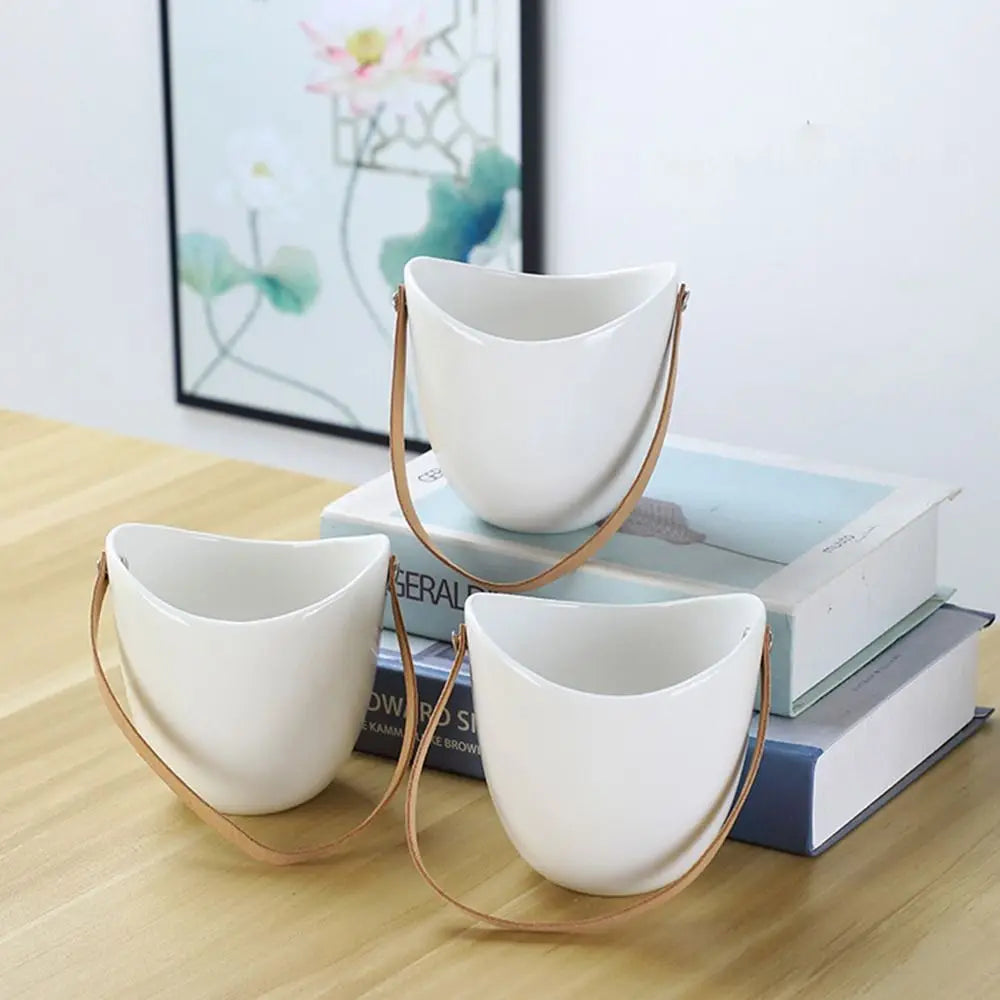Creative White Wall Hanging Flower Pot Ceramic Thickened Hanging Flower Basket Sturdy Hydroponic Planter Holder Outdoor