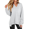 2026 Spring Sweatshirts Women Sweatshirt Tops V Neck Full Sleeve Y2k Streetwear Work Casual Loose Elegant Striped Top Autumn