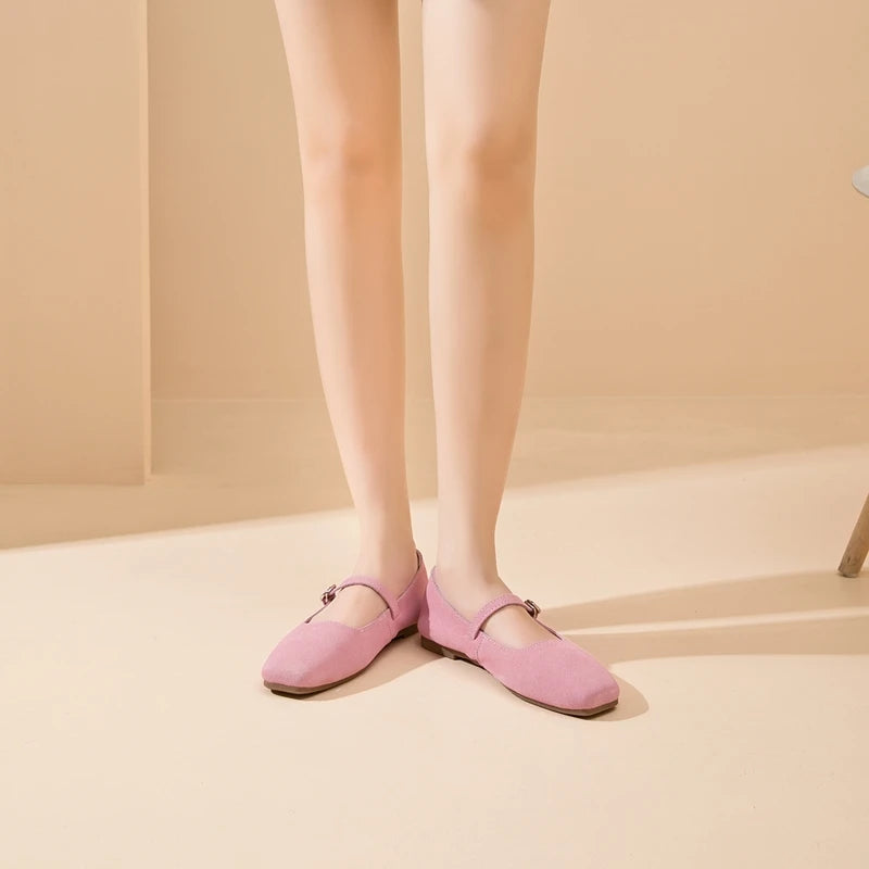 AIYUQI Mary Jane Women's Shoes 2026 New Suede Leather Non-slip Women Ballet Flat Shoes Square Toe Comfortable Female Shoes