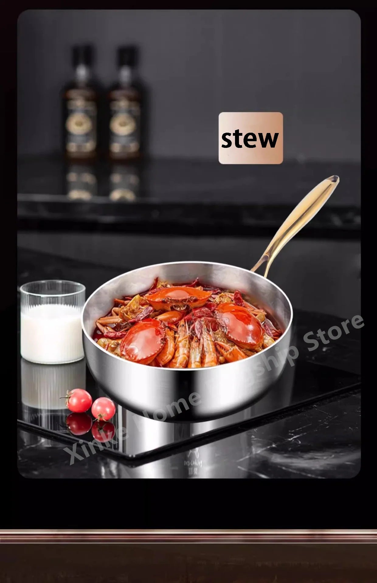 316 Stainless Steel Frying Pan Deepened Uncoated Wok NonStick Skillets Gas Stove Induction Cooker Universal Kitchen Cookware Pan