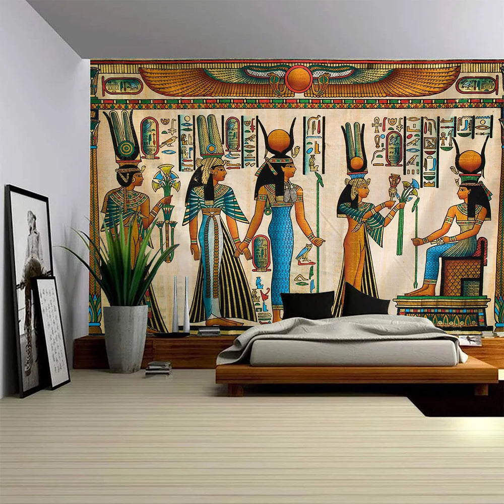 Egyptian Painting Tapestry  Nefertalis Tomb Thebes Wall Hanging Gods of Ancient Egypt Mural for Bedroom Living Room Dorm Decor