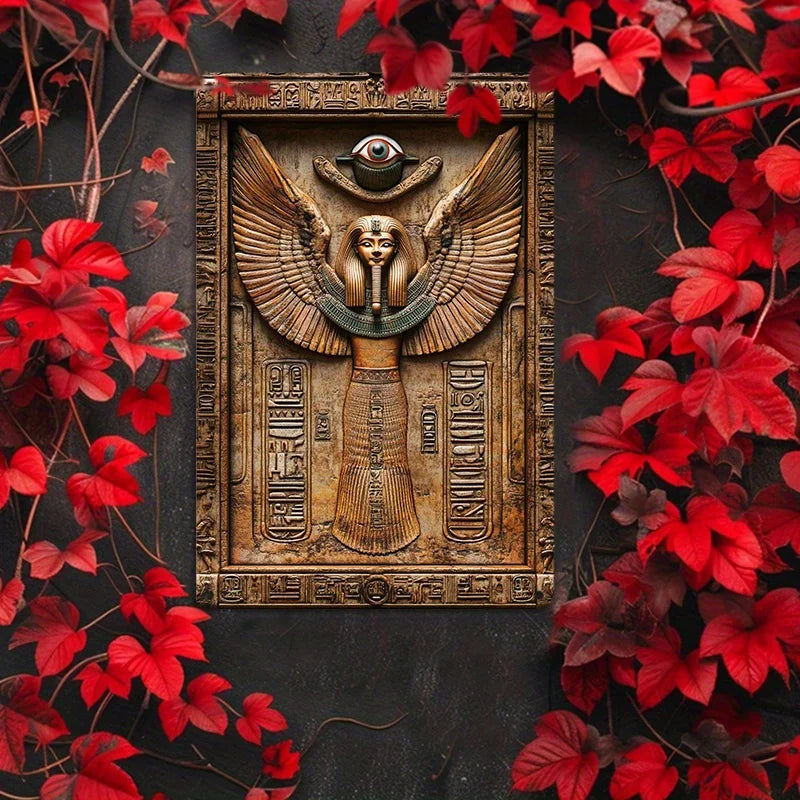 Ancient Egyptian Aluminum Wall Art Set, Metal Sign Plaque with Hieroglyphics and Eye of Horus for Home, Decorative Wall Poster