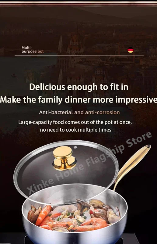 316 Stainless Steel Frying Pan Deepened Uncoated Wok NonStick Skillets Gas Stove Induction Cooker Universal Kitchen Cookware Pan