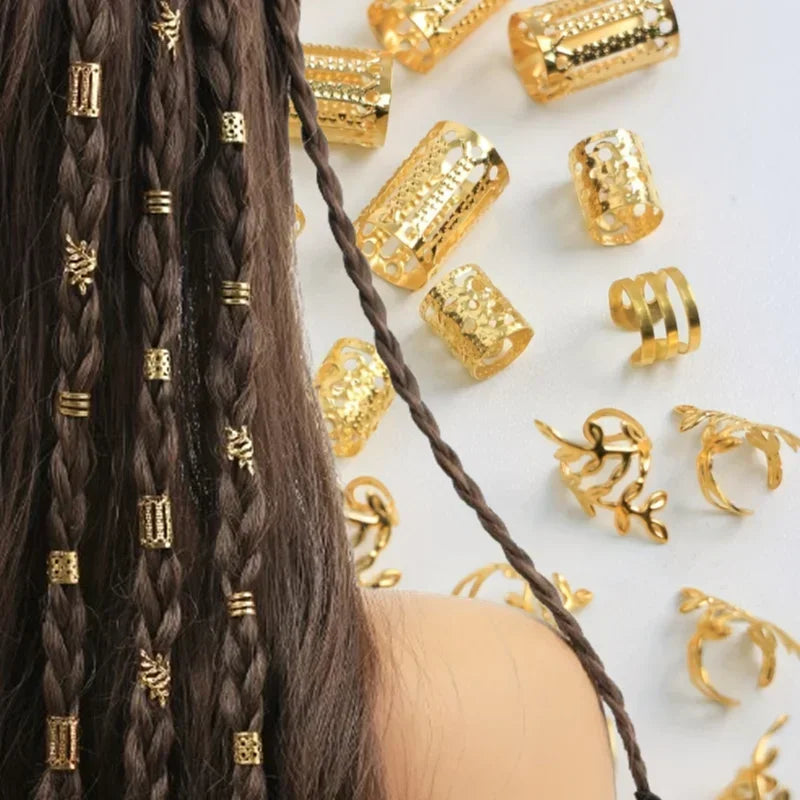 40pcs African Hair Braids mix Hair Braider Metal Hair Rings Beads Cuffs Tubes Charms Hollow Out Dread Decoration Accessories