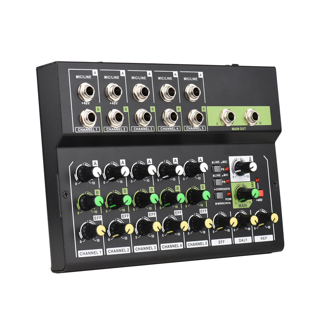 10-Channel Mixing Console Digital Audio Mixer Stereo Mic/Line Mixer Reverb & 48V Phantom Power for Recording DJ Live Karaoke