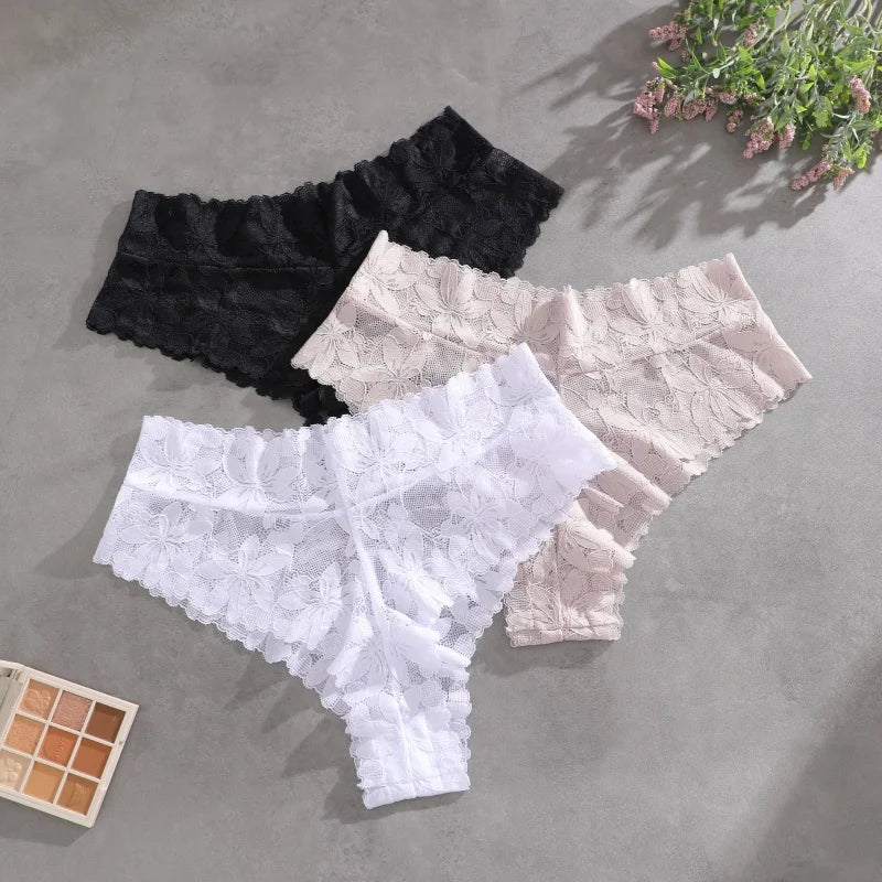 5PCS/SET Women's Floral Lace Panties Sexy Perspective Low Waist Briefs Hollow Comfortable And Breathable Lingerie Sexy Lace New