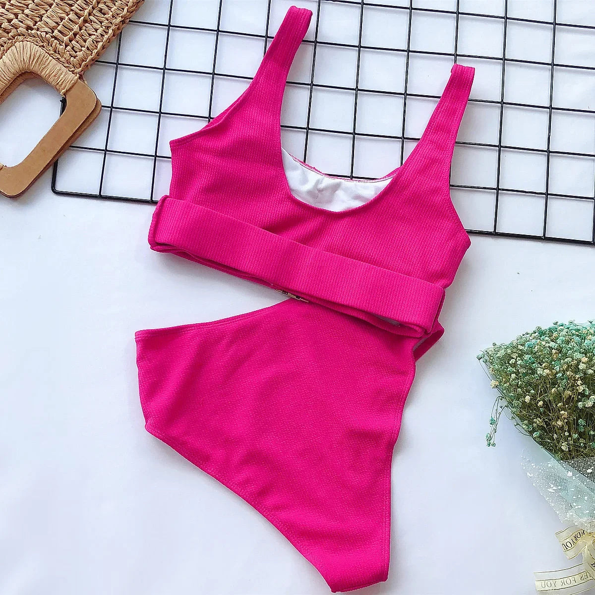 2025 Sexy Neon Green Bikini Set Women Push Up Buckle Push Up Swimsuit Summer Solid White Bathing Suit Beach High Waist Swimwear