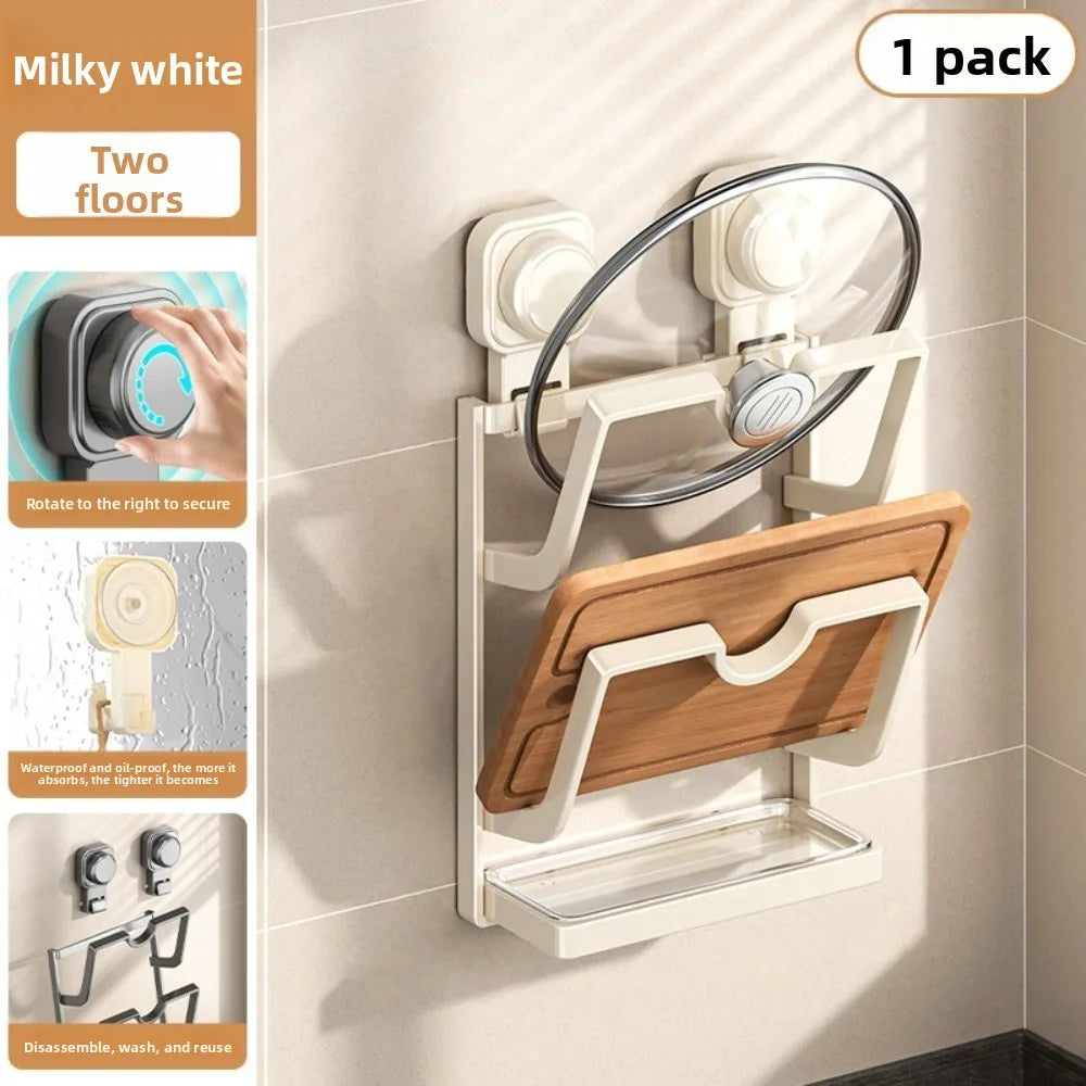 2Layers/3Layers Suction Cup Pot Lid Rack Cookware Storage Punch Free Pot Lids Holder Shelf Space Saving Wall Mounted