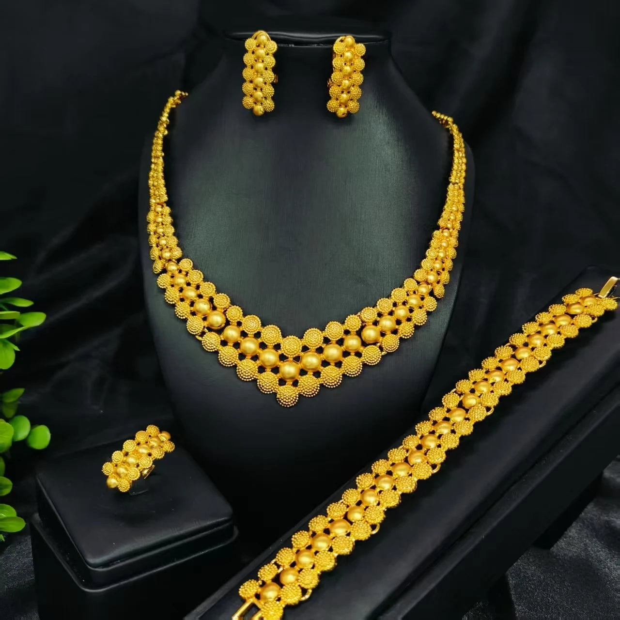 Ethiopian  Necklace Earrings Bangle Ring Jewelry Set For Women 24K Gold Plated Dubai Indian African Bridal Wedding Party Jewelle