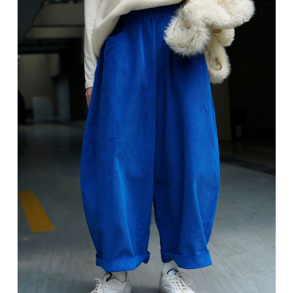 2025 Women Spring Fashion Big Wide Leg Pants Stretch High Waist Corduroy Pants Fashion Clothes 100% Cotton Pants Female Trousers