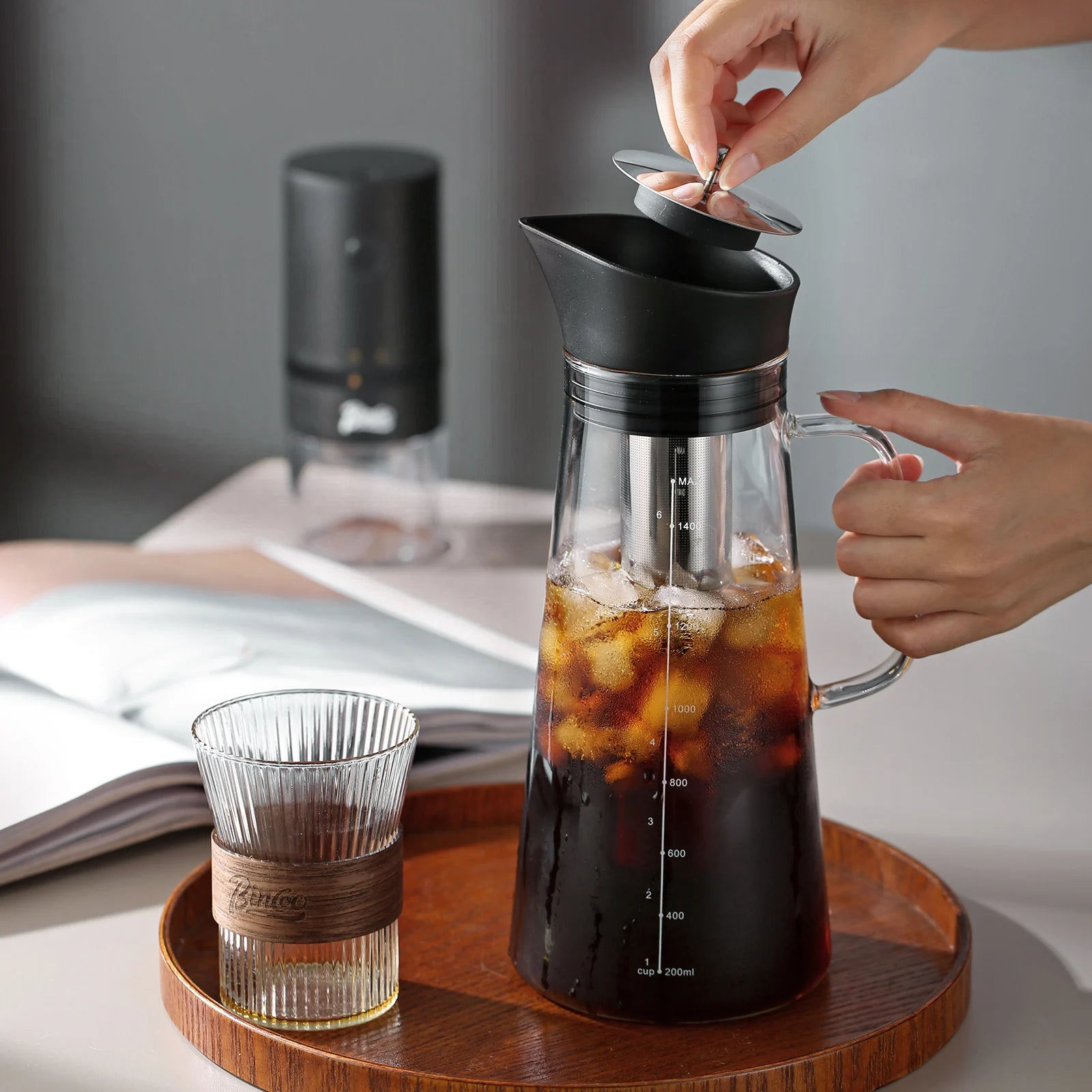 BINCOO 1500ML Cold Brew Coffee Maker with Removable Stainless Steel Filter, Home Cold Brew Coffee Iced Tea Maker & Fruit Pitcher