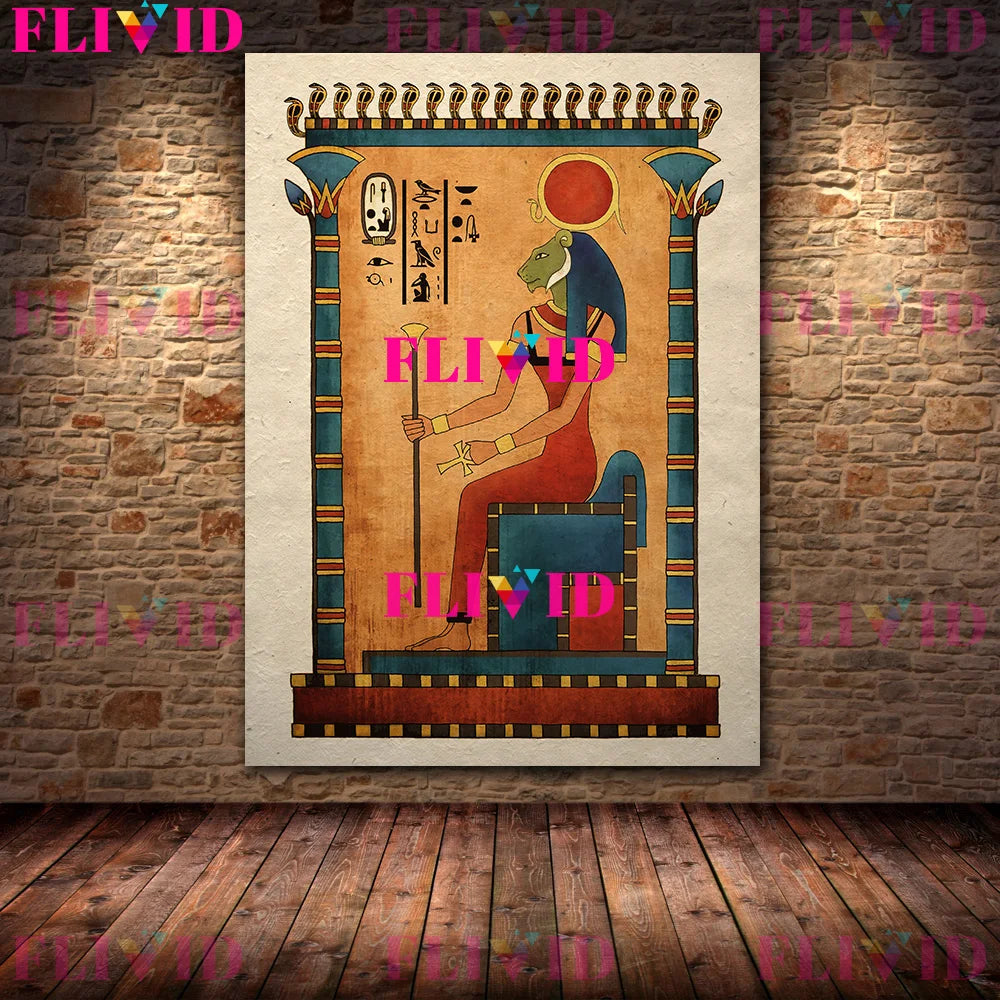 Ancient Egyptian Art Poster Print,Scarab,Anubis,Sekhmet,Horus Falcon,Ancient Gods Wall Art Canvas Painting,Home Decor Unframed