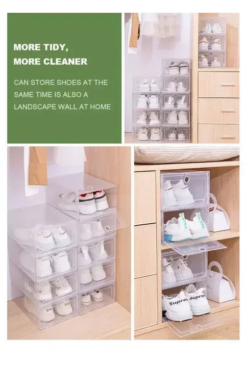 6pcs/set Thickened Drawer Case Plastic Shoe Boxes Transparent Plastic Shoes Case Stackable Box Shoe Organizer Shoe box