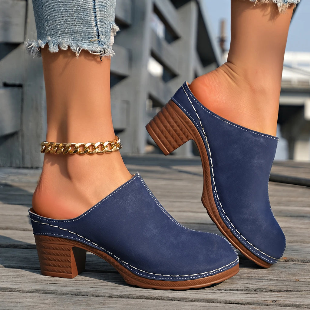Cushioned Women Sandals Stylish Women's Chunky Heel Mules with Flower Pattern Hollow Upper for Summer Street Parties Fall Events