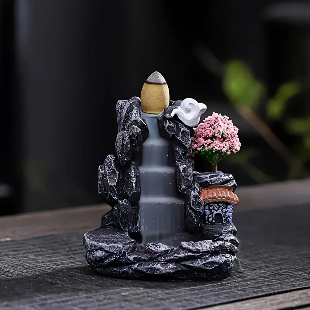 1Pc Unique Creative Mountain Waterfall Incense Burner, Backflow Aromatherapy Resin Waterfall Incense Burner, Statue Ornament Home Decoration Holiday Gift, Perfect Gift for Giving