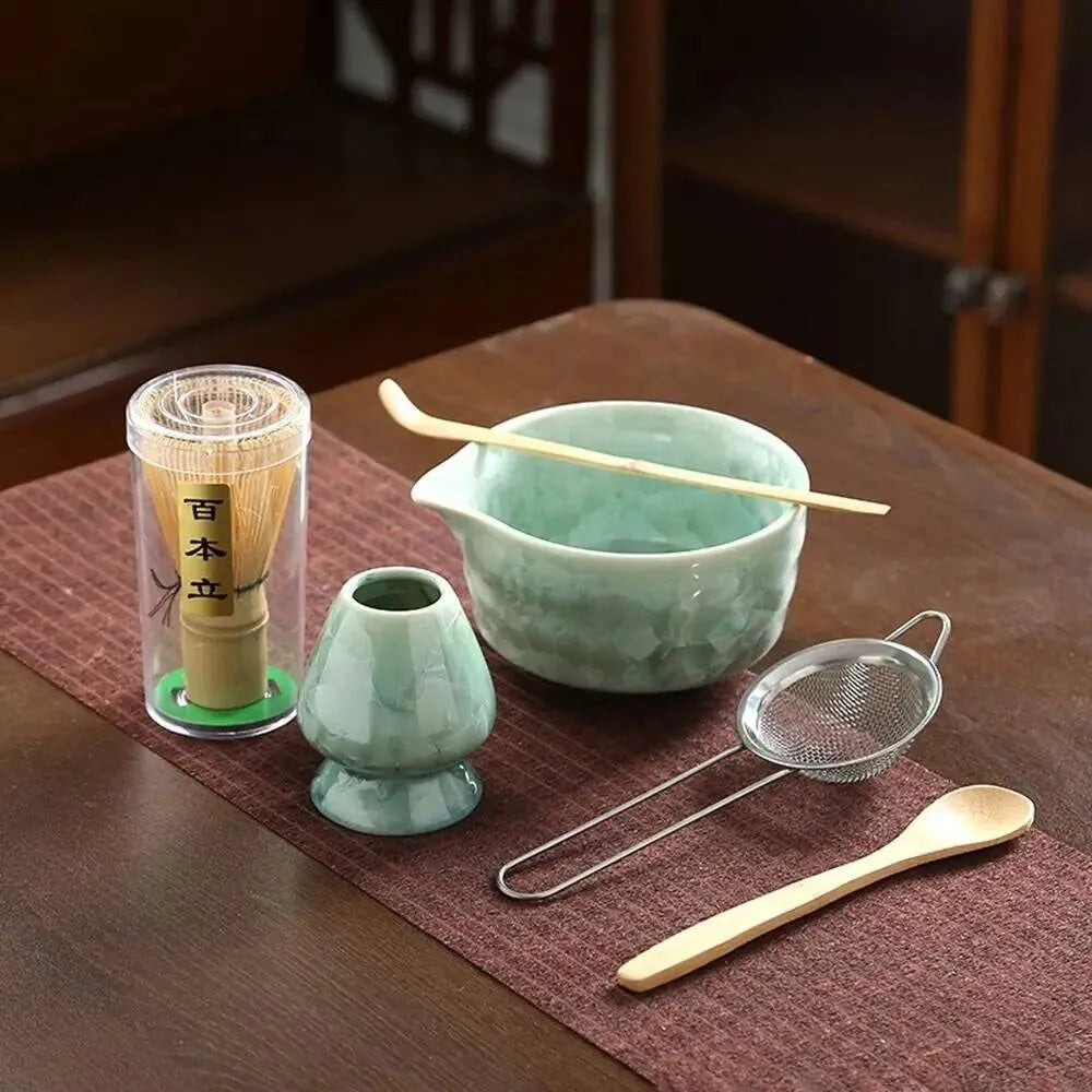 6PCS Matcha Tea Set - Matcha Ceramic Bowl, Food-Grade Whisk, Handmade Bamboo Tea Whisk, Tea Scoop, Tea Ceremony Diy Tools