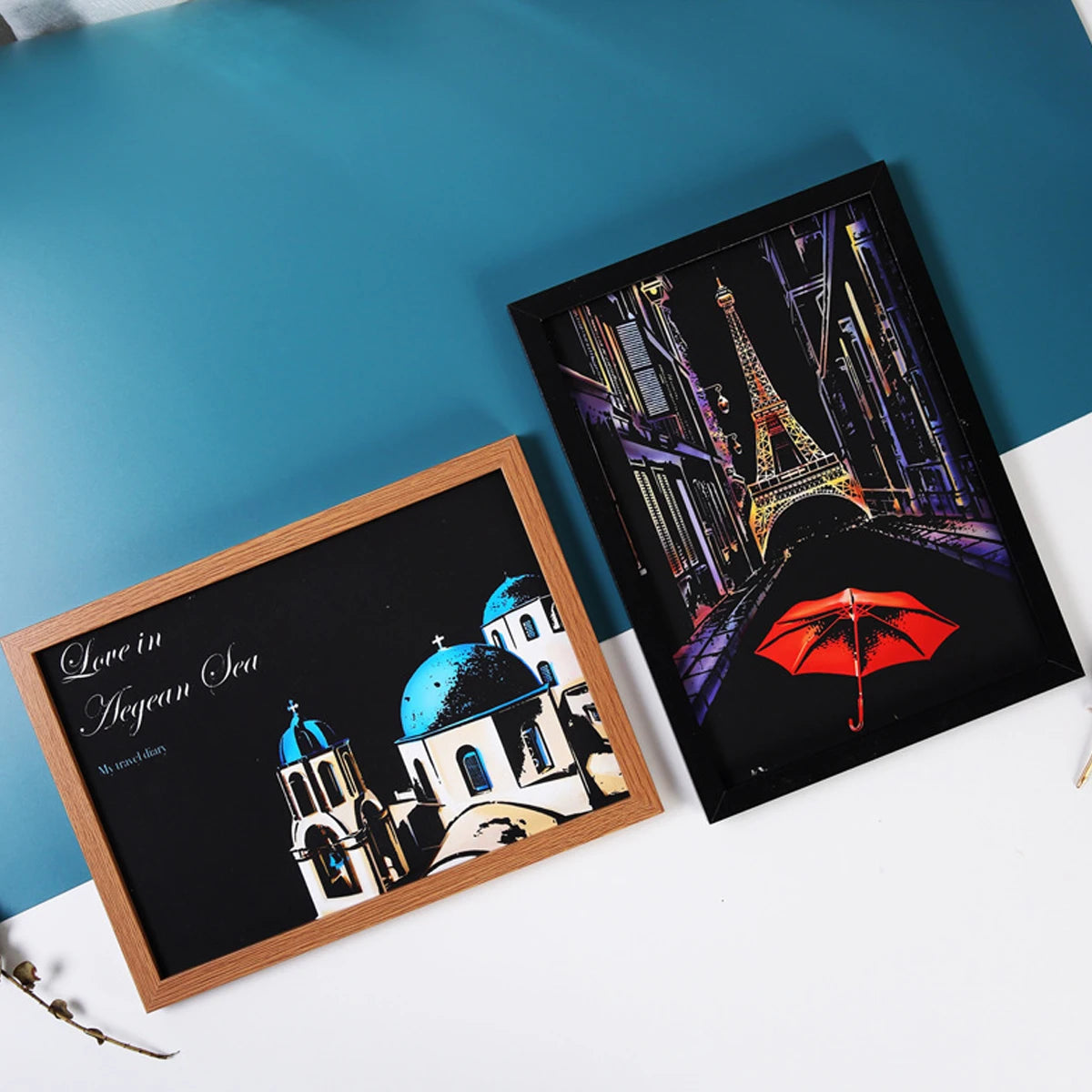 A4 Scratch Paper Art Crafts World Landscape Scraping Paintings Adult Decompression Toys Kids Creative DIY Handmade Gifts