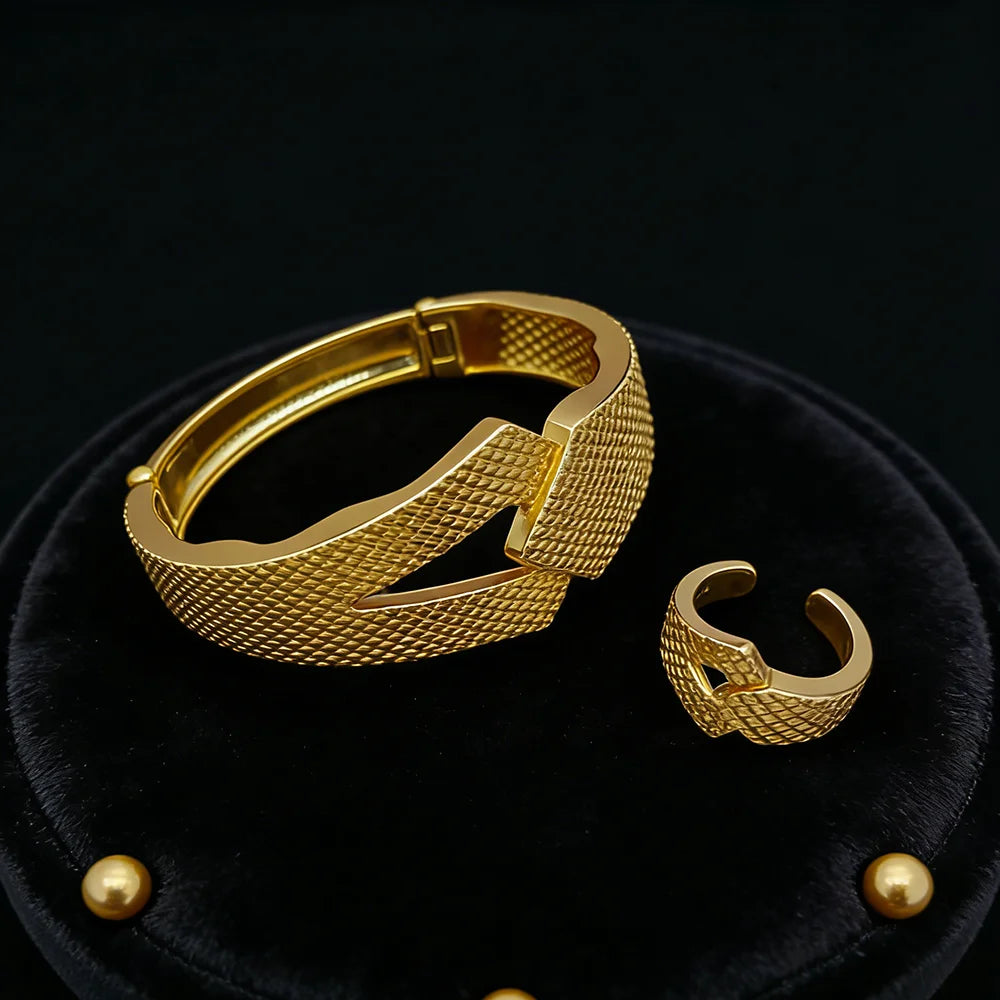 ethiopian hand gold color bracelet bangles rings set for Women bracelet Rings Jewelry Gift Weddings party set