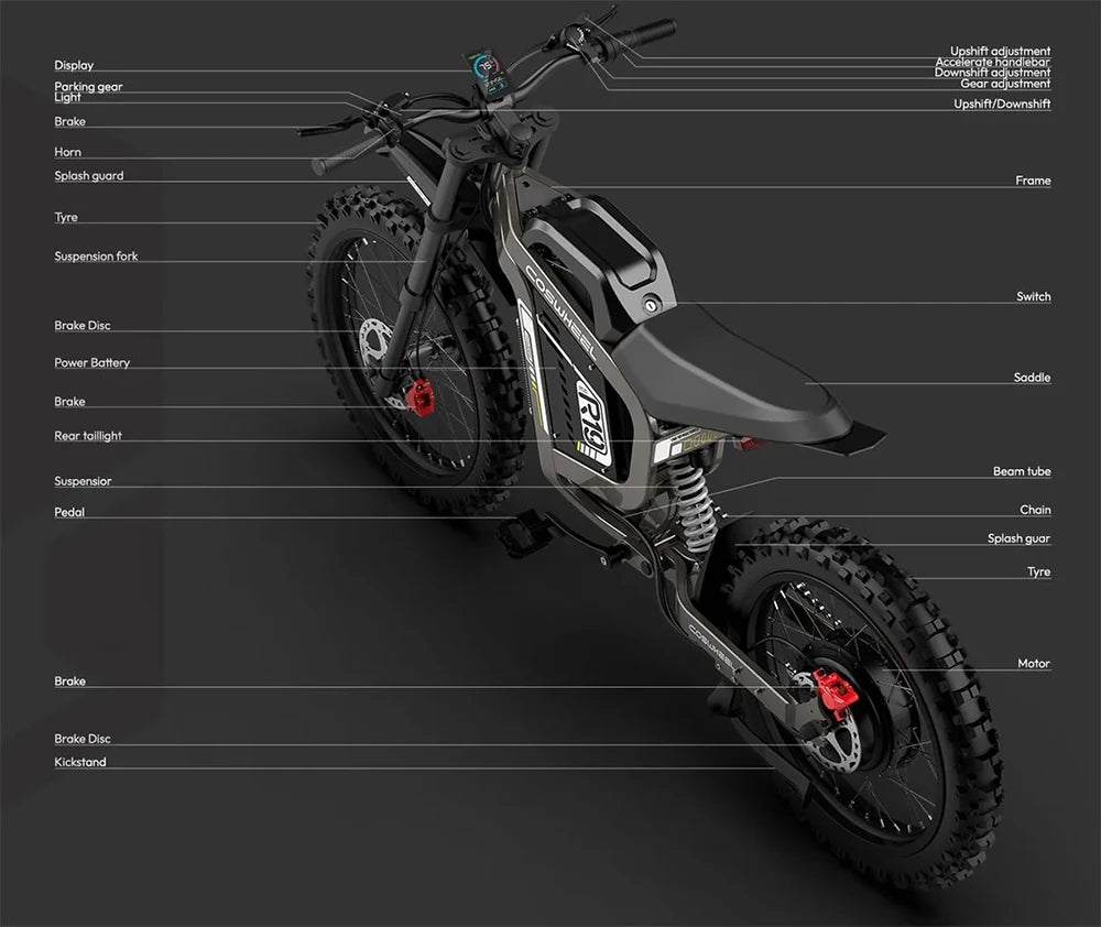 COSWHEEL R19 Electric motorcycle 6000W 72V 40ah 85km/h Lithium Battery Adult Mountain Ebike Electric Motorcycle