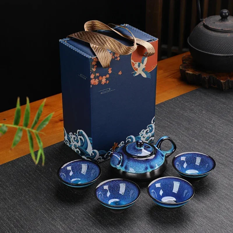 Classical Design Teapot Sets Gift Bag Drinkware Tea Sets Hand Painting Country Ceramic Chinese Tea Set Cup And Tea Pot Set NONE