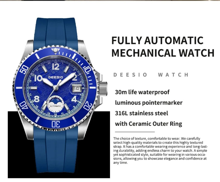 Deesio Classic Fashion Men's Watches Automatic Self-Wind Mechanical Waterproof Luminous Stainless Steel Luxury Gifts for Men