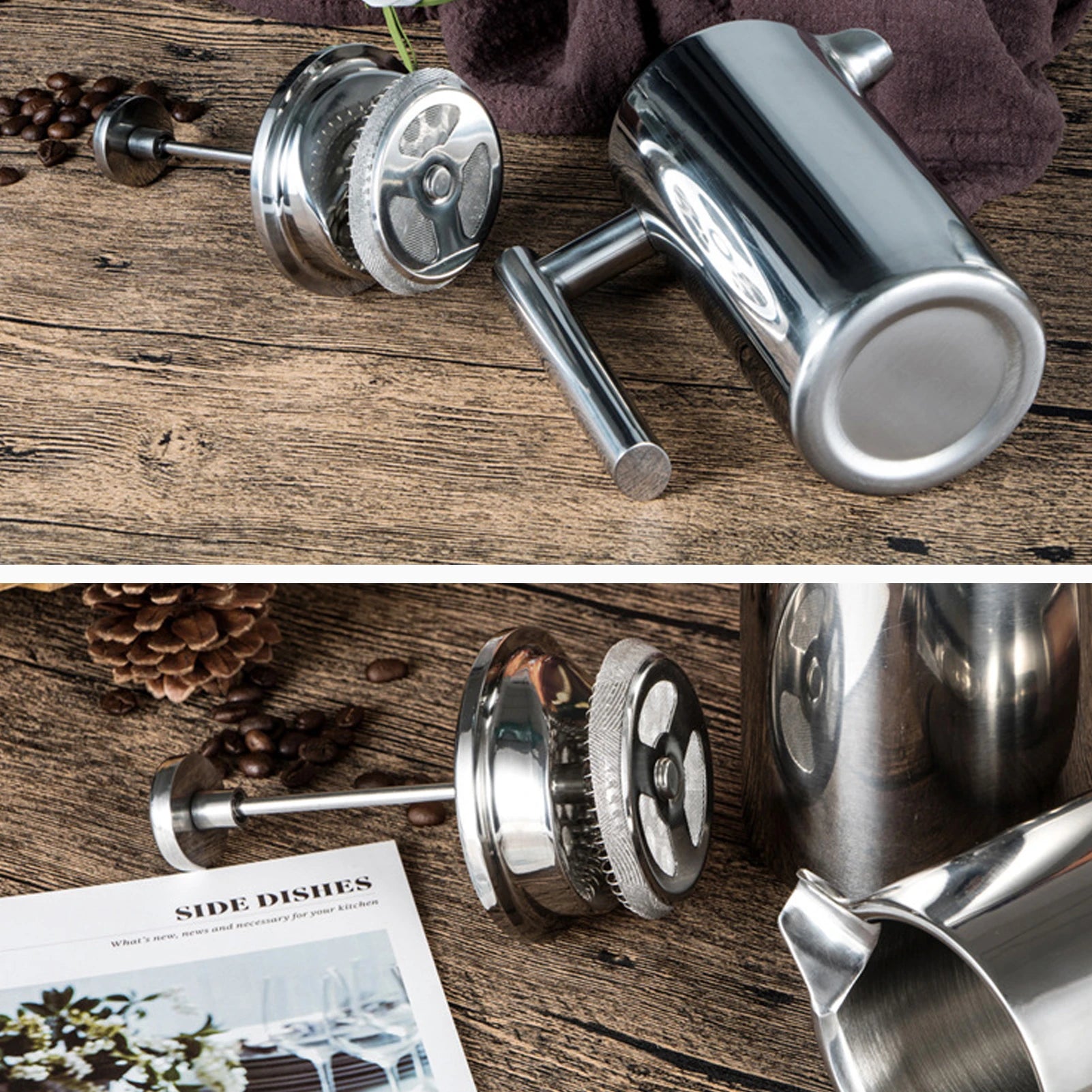 Coffee Maker Stainless Steel Double Walled Insulated Coffee   Maker Pot 350ml/800ml/1000ml French Press