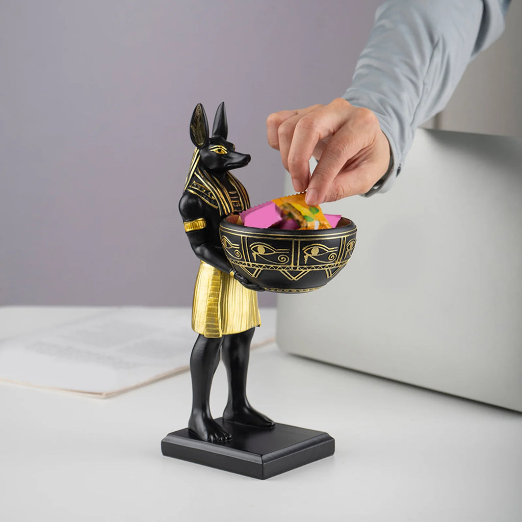 25cm Anubis God Statue Ancient Egypt Art Sculpture with Bowl Egyptian Sculpture Gift for Mythology Lovers & History Buffs