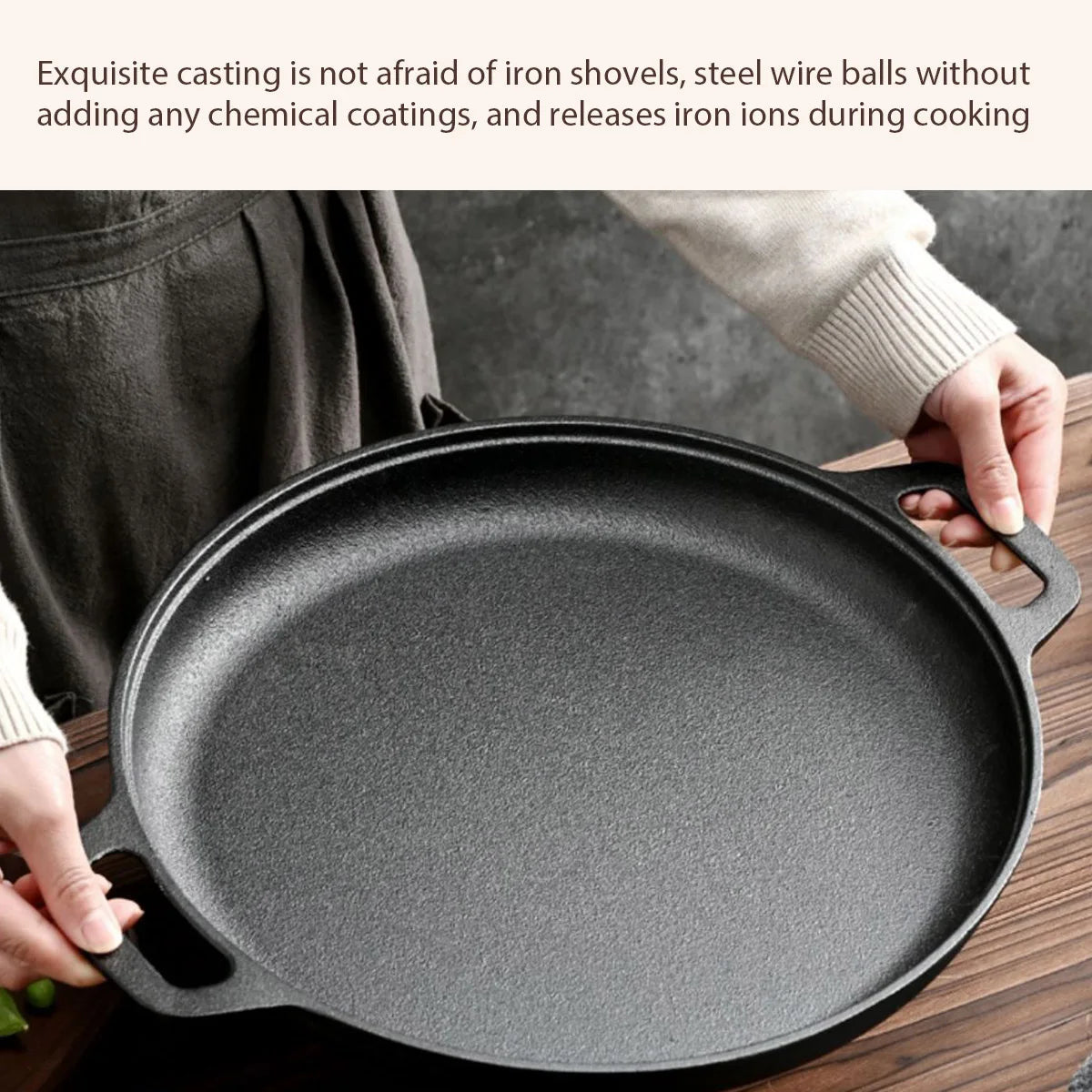 Cast Iron Frying Pan Non-stick pan Pizza Egg Pancake Pot Vegetable Steak Skillet Home Kitchen Flat Pan Omelette Outdoor Cookware