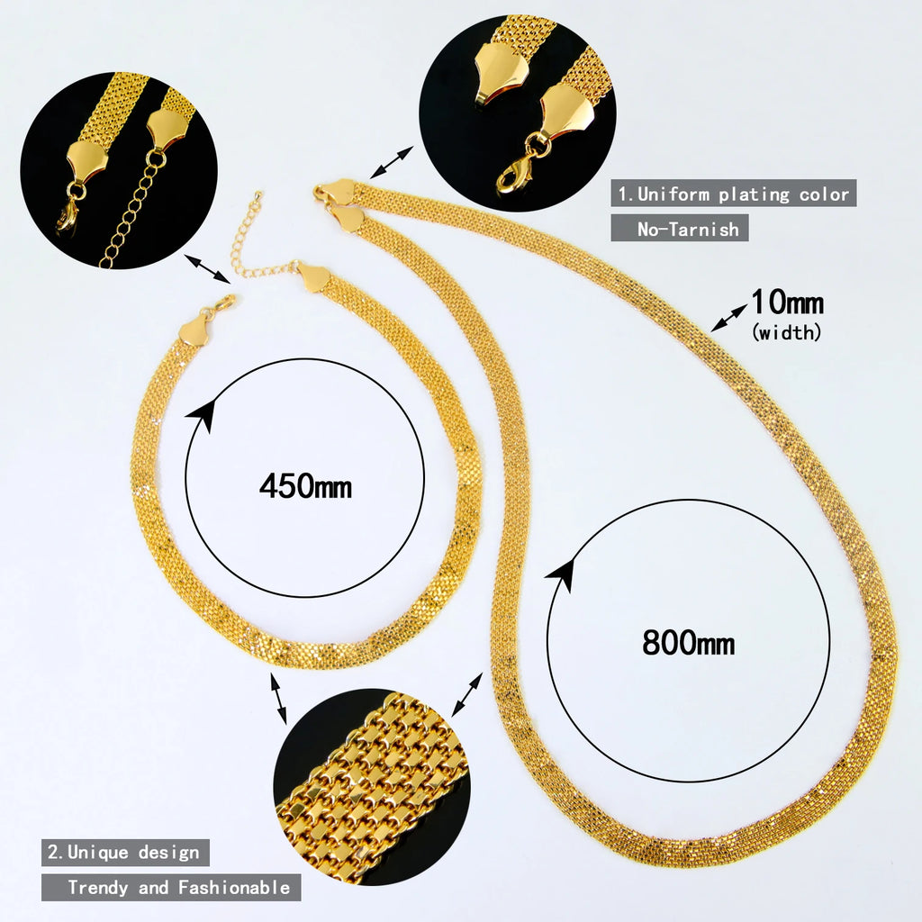 Ethiopia 24k Gold Plated Bridal Jewelry Set Width 10mm Traditional Moroccan Wedding Necklace Bracelet Arabian Women Party Gifts