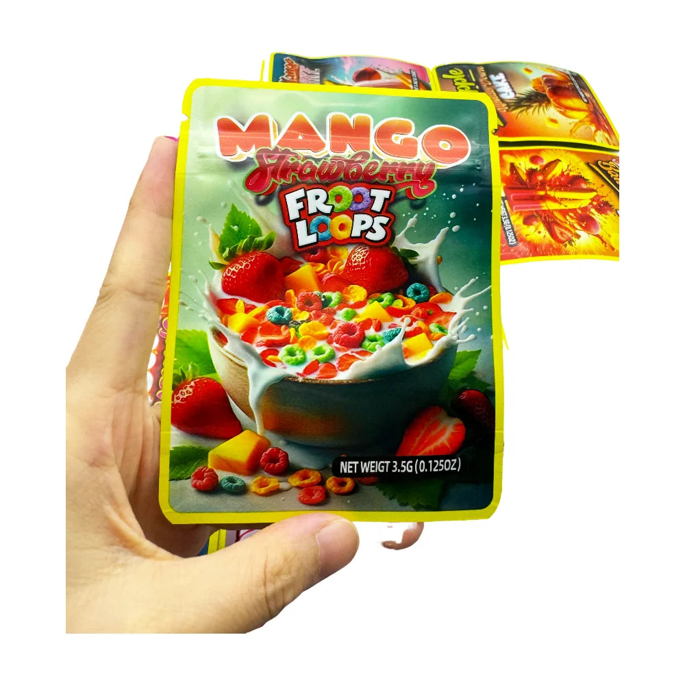 50Pcs Empty Paper Box With Mylar Bag 3.5Gram Packaging Boxes Resealable Zipper Lock Pouch Strawberry Watermelon Plastic Case