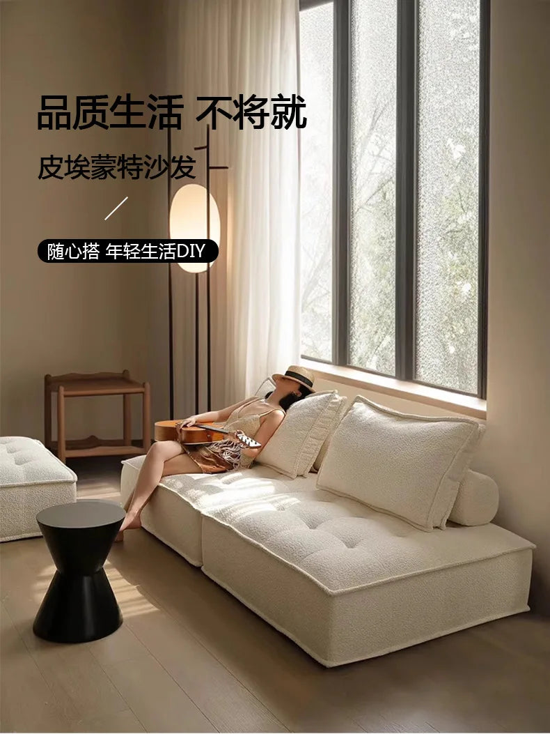 Compression Sofa High-end Light Luxury Living Room Boneless Sofa Small Apartment Three-seater Fabric Double Tofu Block Sofa