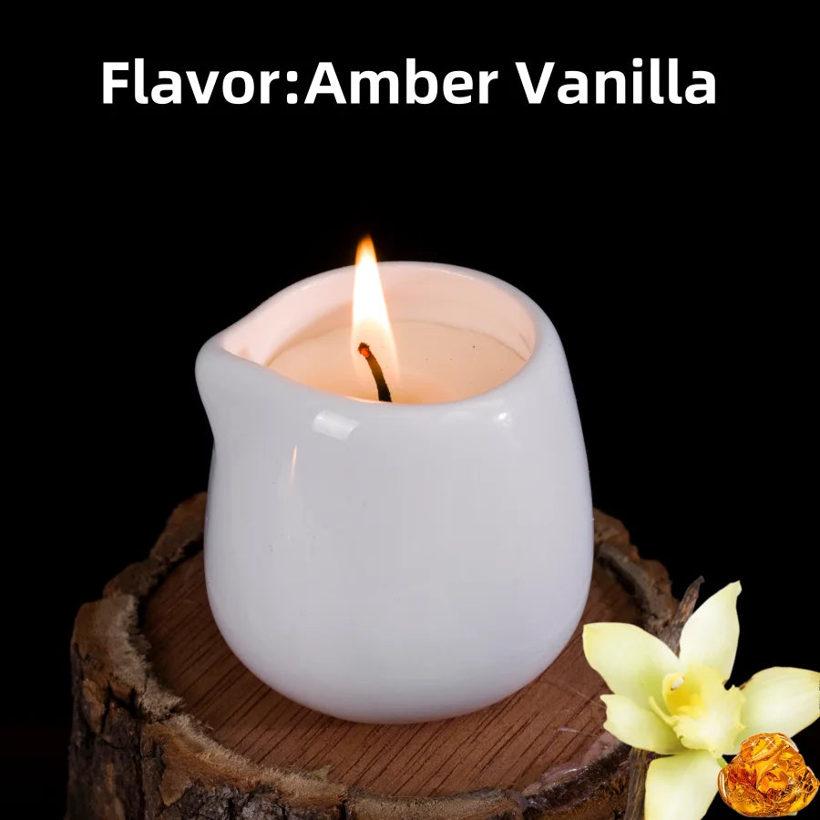 1pc Amber Vanilla massage essential oil candle, coconut wax, heating, body open back SPA romantic holder home decor valentines