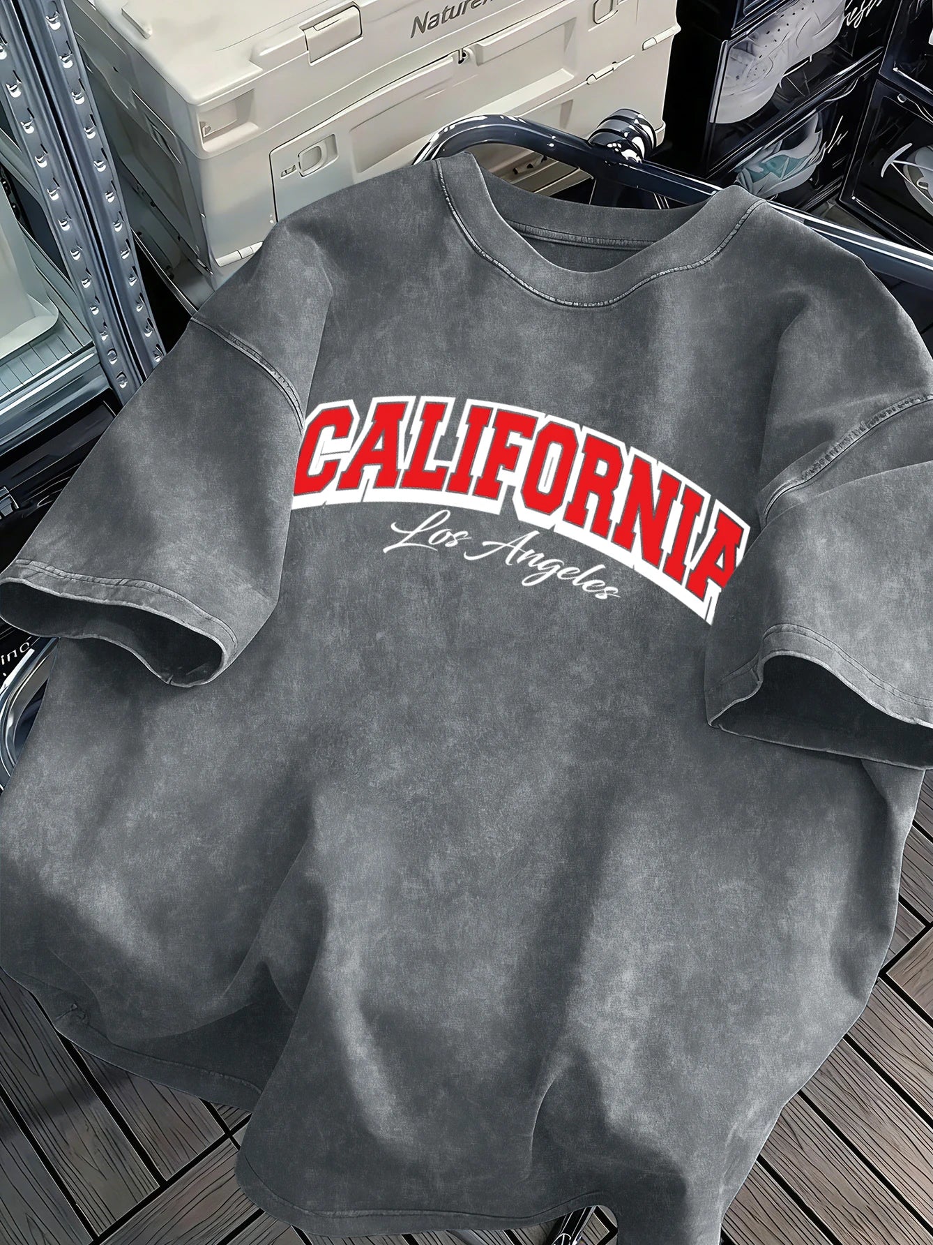 California Los Angeles City Art Letter Retro T-Shirt Mens Cotton Comfortable Tee Trendy Loose Snow Wash Clothing Soft Male Tops