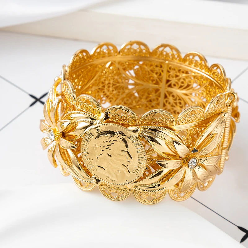 Arab Gold Color Bangles For Women Dubai Bride Crystal Wedding Ethiopian Bracelet Africa Bangle