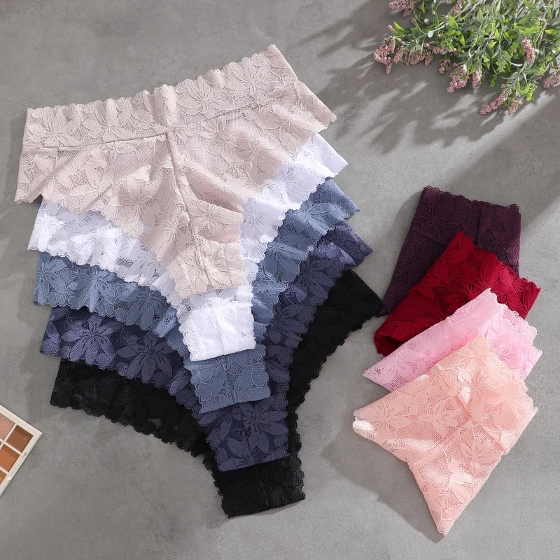 5PCS/SET Women's Floral Lace Panties Sexy Perspective Low Waist Briefs Hollow Comfortable And Breathable Lingerie Sexy Lace New