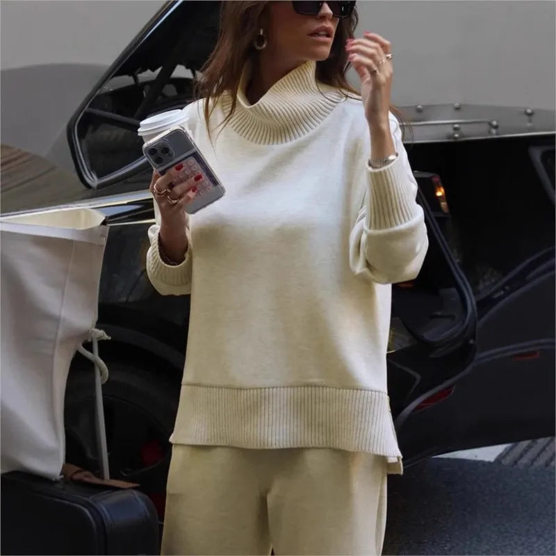 Fashion Autumn Spring Suit New Women's Long Sleeve Hoodie Sweatshirt Set Solid Color Casual Loose Pocket Pants Two Piece Outfit
