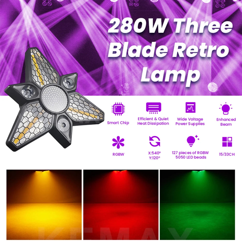 3-Leaf Stage Retro LED COB Light 280W DMX Party Control Sound-Activated RGBW Pixel DJ Lighting for Disco Wedding Concert Club