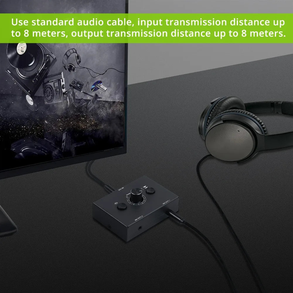 4 Way/2 Way 3.5mm Stereo Audio Switcher Bi-Directional Audio Switch Splitter Box 2 In 1 Out 4 In 1 Out with Mute Button