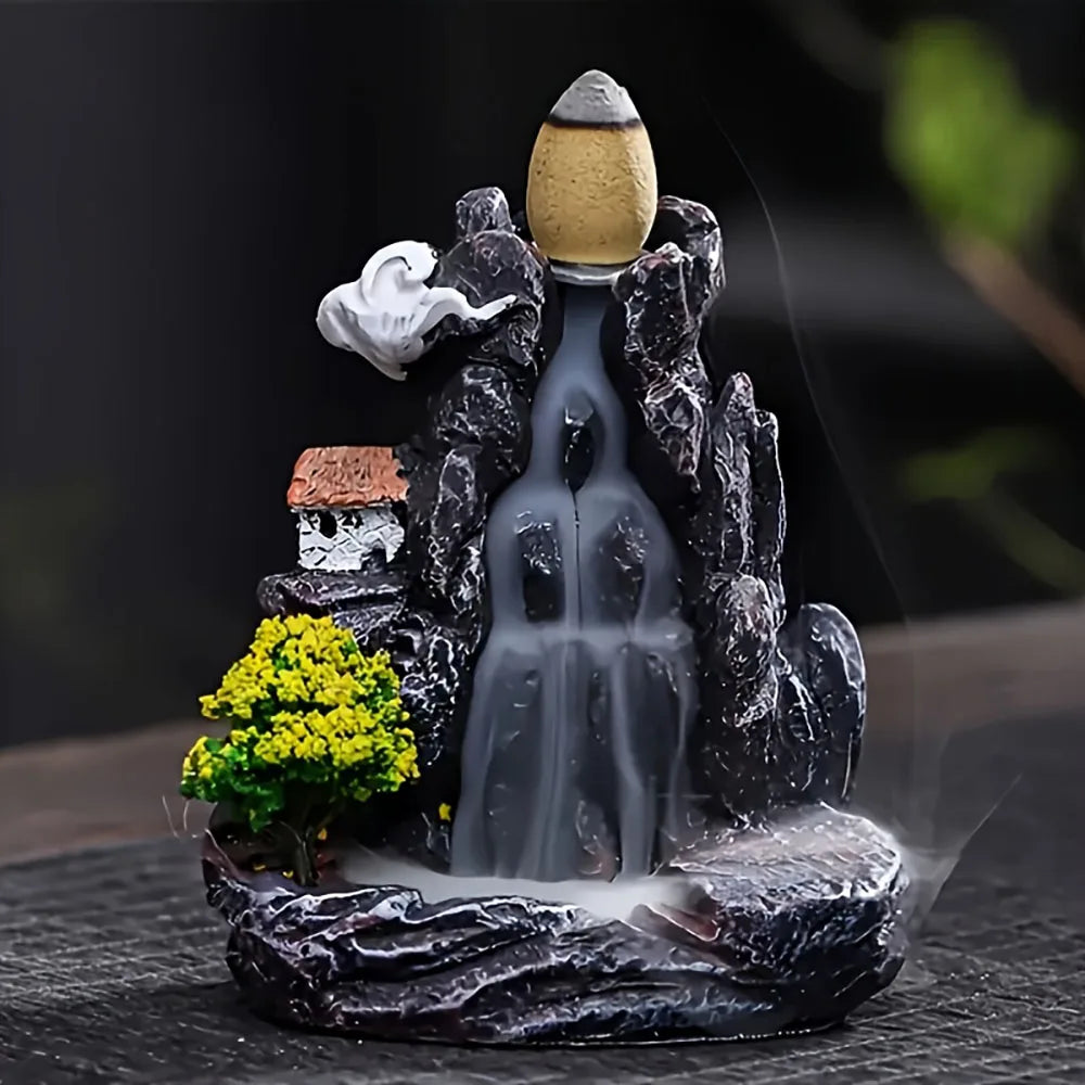 1Pc Unique Creative Mountain Waterfall Incense Burner, Backflow Aromatherapy Resin Waterfall Incense Burner, Statue Ornament Home Decoration Holiday Gift, Perfect Gift for Giving