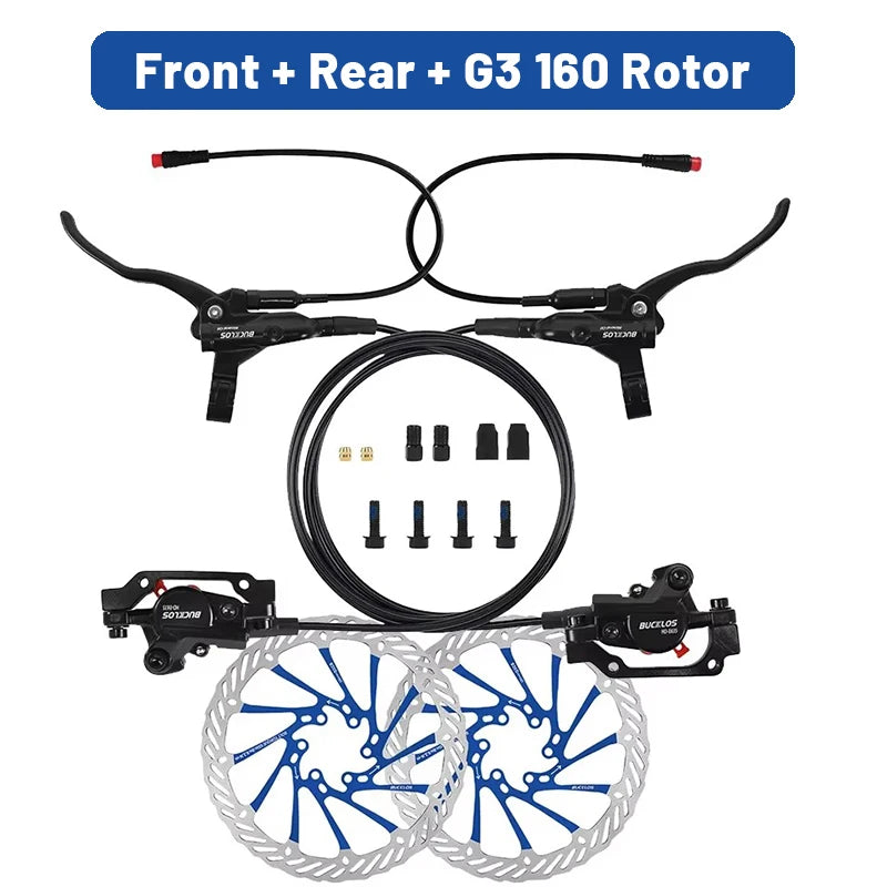 BUCKLOS Power Off Electric Bicycle Brakes 2 Piston with G3 Rotor E-Bike Hydraulic Disc Brake Set Aluminum Alloy Bike Brakes