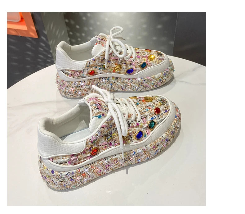 Designer Sneakers for Women 2025 New Spring Shiny Rhinestones Women's Vulcanize Shoes Fashion Autmn Platform Casual Shoes Female