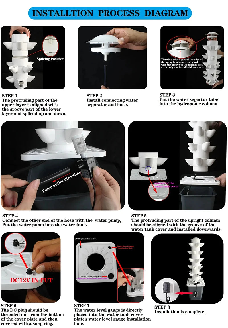 DIY Hydroponic Growing System Home Vertical Tower Veg Planter Indoor Vegetable Fruits Soilless Cultivation Equipment