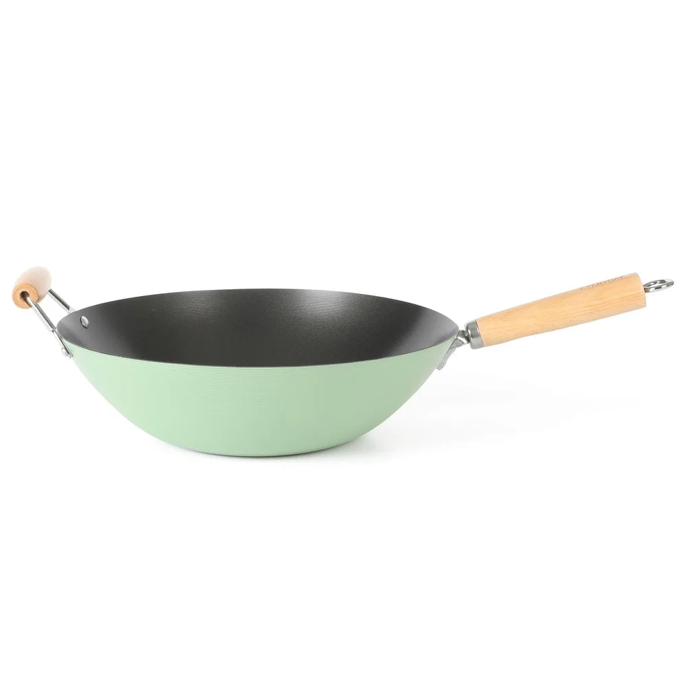 Carbon Steel Wok Nonstick 14 Inch Cooking Pan Dishwasher Safe Suitable All Stovetops Induction Gas Electric Even Heat
