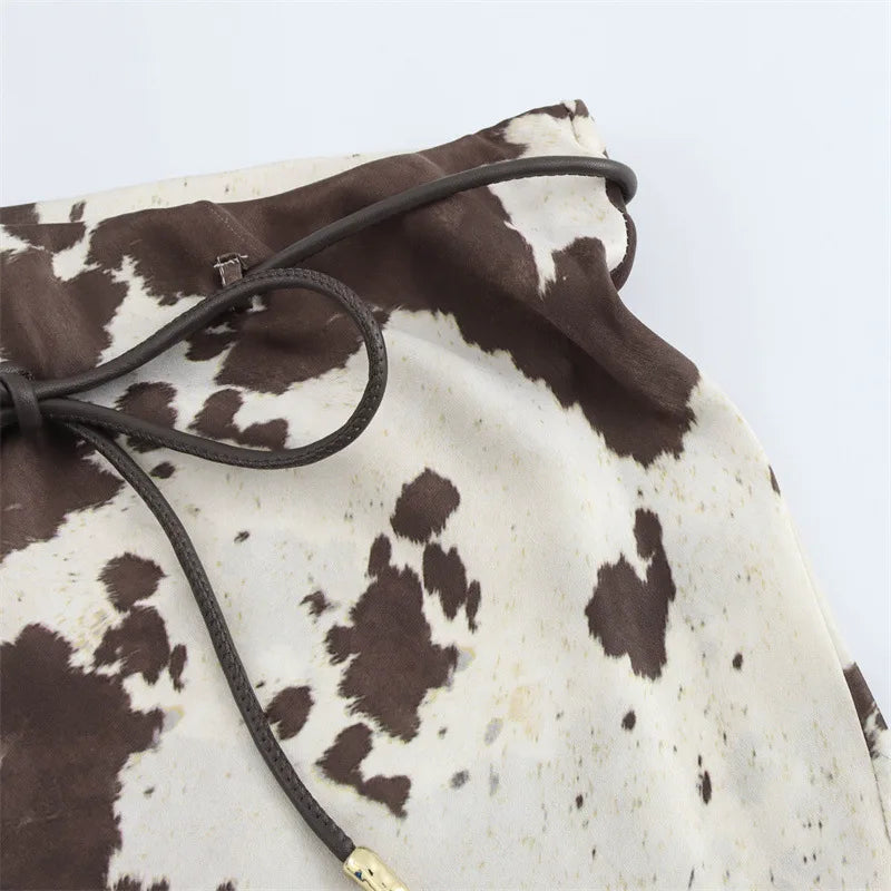2025 Spring New Women's Fashion Middle Dress Animal Print Silk Satin Texture Midi Skirt Spring And Fall New Women's Clothing