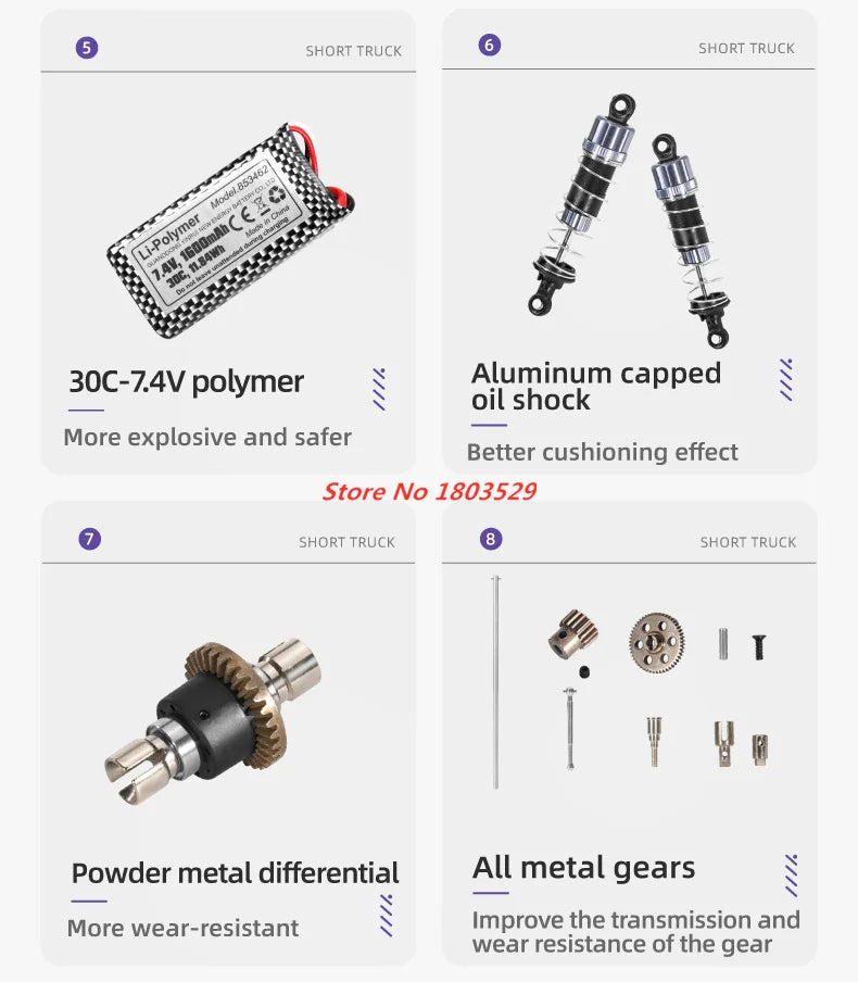 70KM/H Brushless RC Short Car 1/16 Brushless 4WD RC Short Course TruckIndependent SuspensionFull Ball Bearings Metal Driveshaft