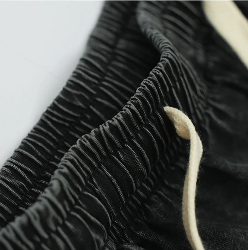 2026 New Distressed Summer Shorts Men 320G Heavy Cotton Drawstring Harajuku Loose Sweatshorts Male Casual Short Pant Streetwear