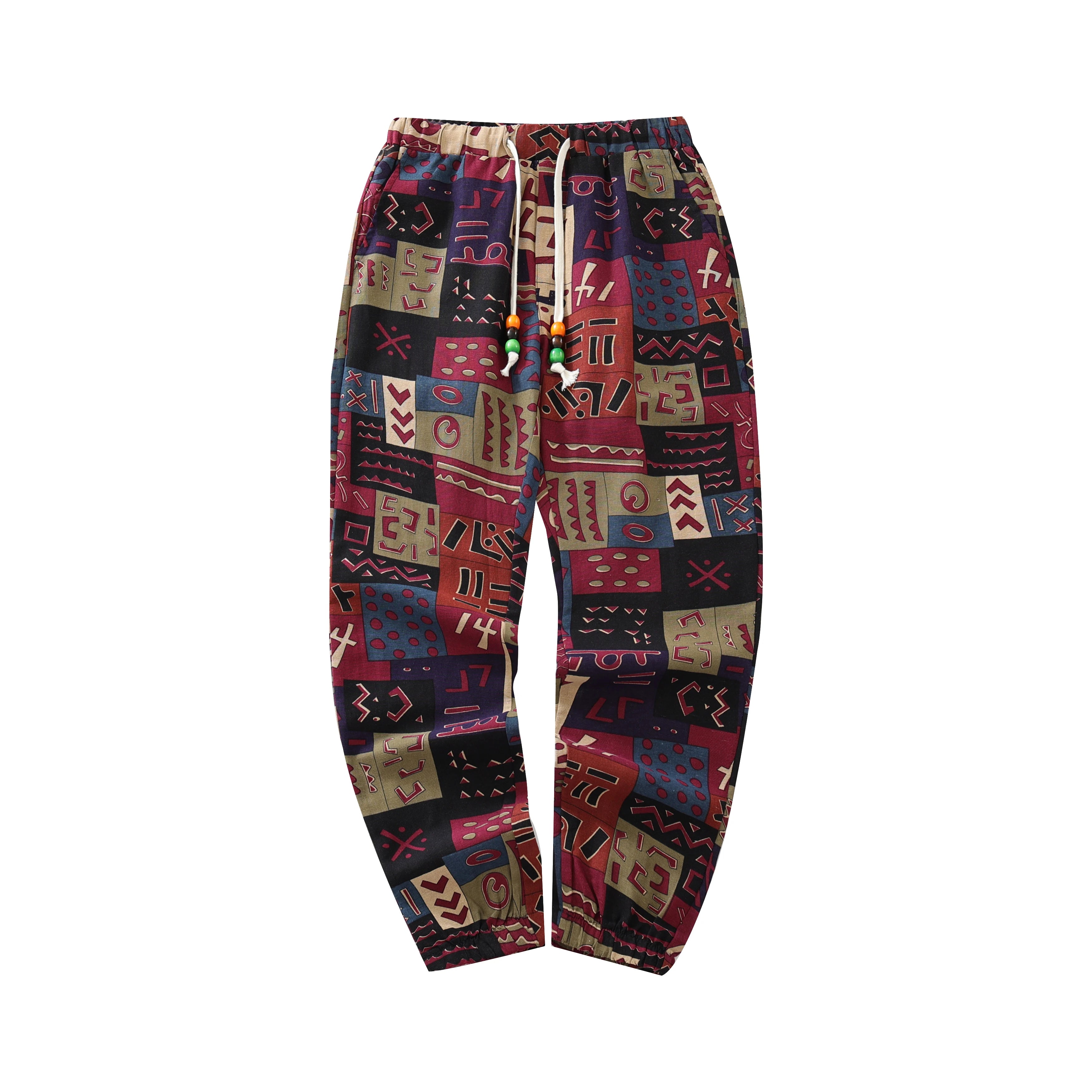 Cotton Blend Men's Casual Drawstring Ethnic Style Graphic Print Breathable LightWeight Pants With Pockets For Outdoor Activities