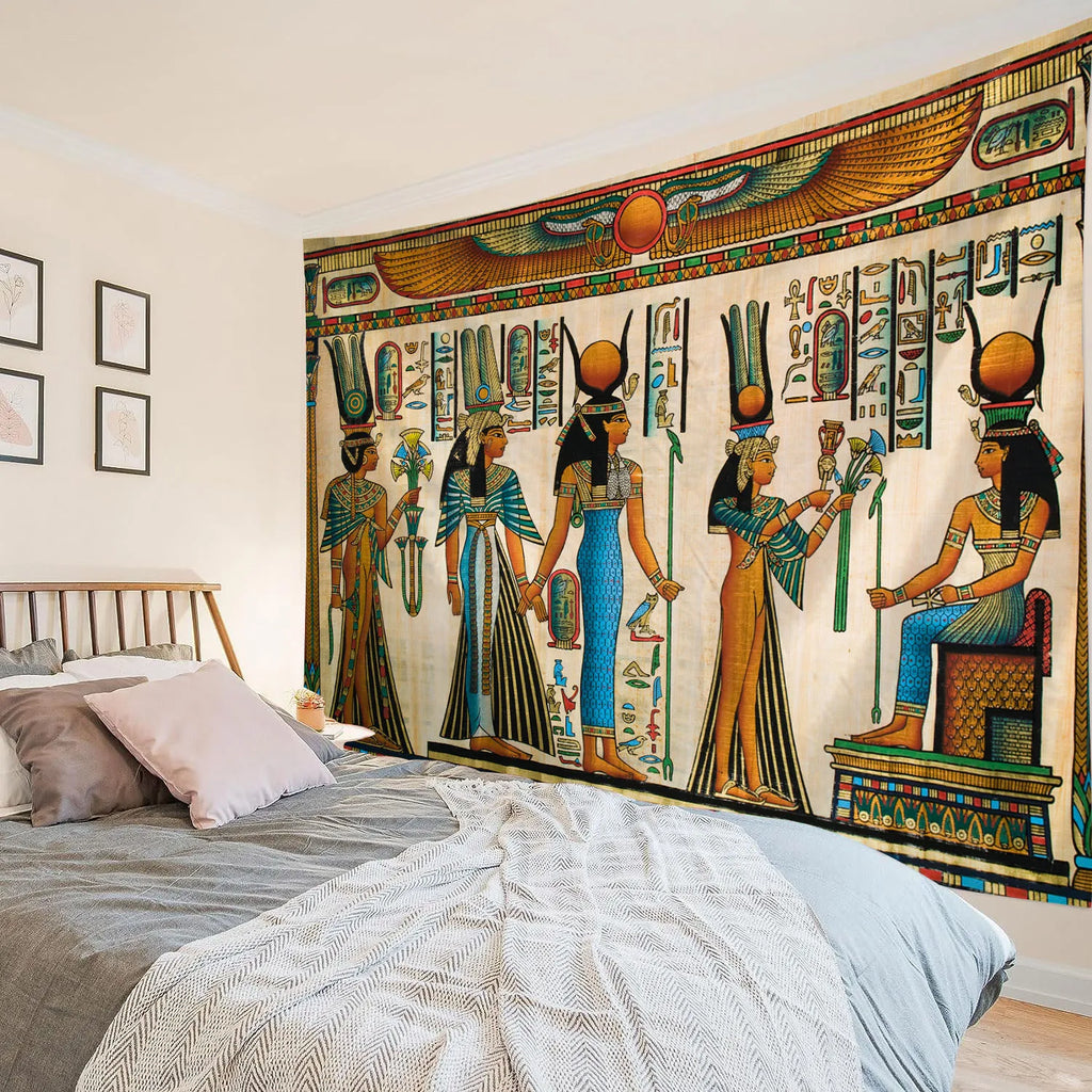 Egyptian Painting Tapestry  Nefertalis Tomb Thebes Wall Hanging Gods of Ancient Egypt Mural for Bedroom Living Room Dorm Decor